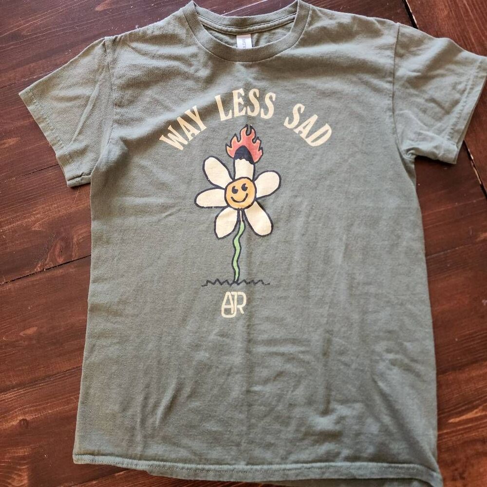 Gildan AJR Way Less Sad Indie Pop Graphic Tshirt Green Size Small